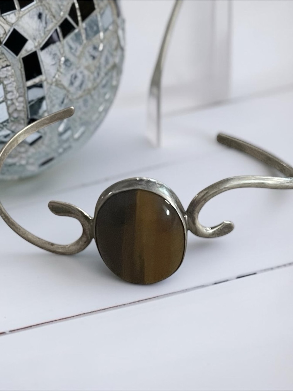 Vintage Sterling Silver With Tiger Eye Gemstone Bracelets